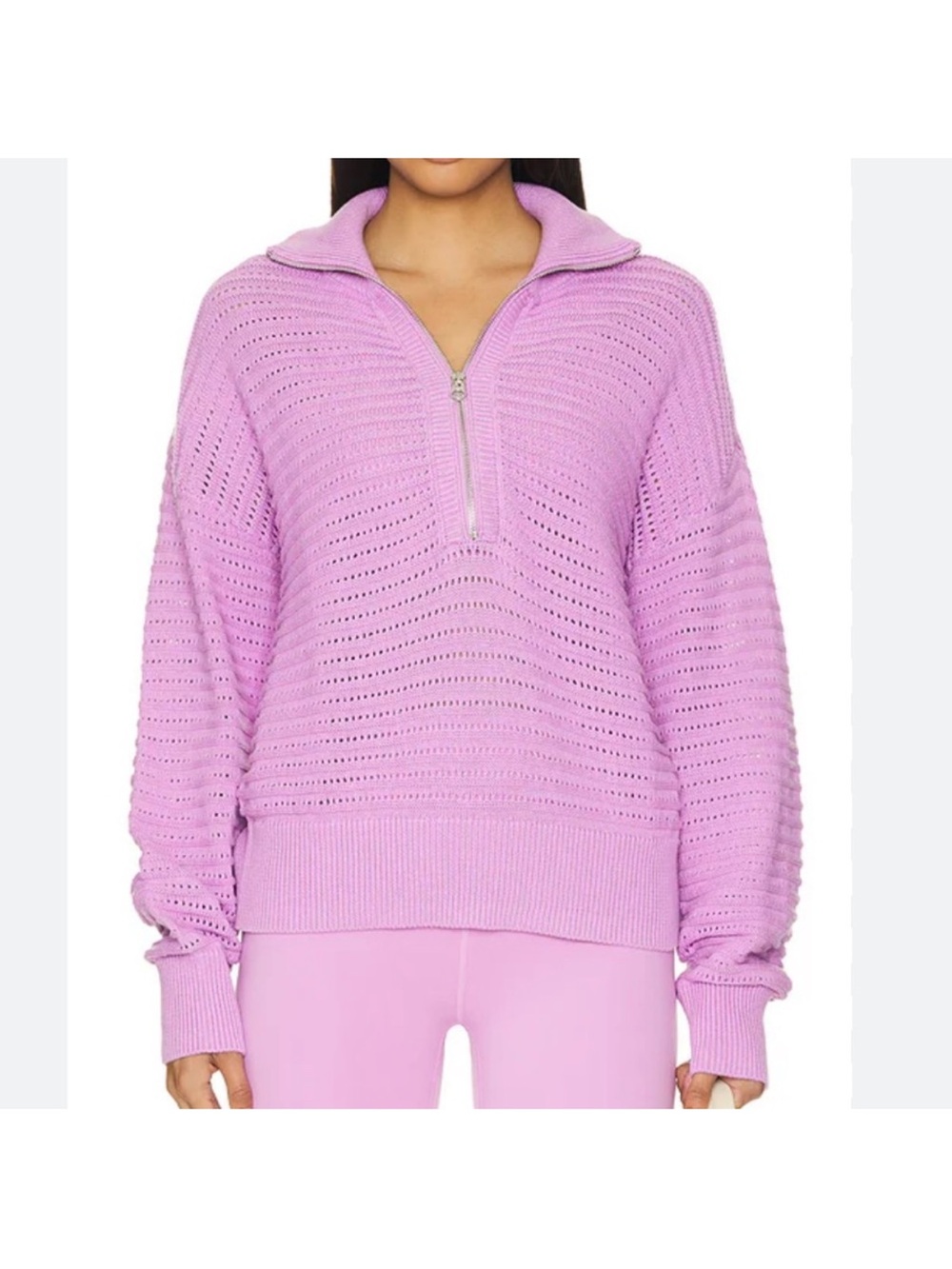 Varley Tara Pointelle Half-Zip Knit Sweater